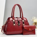 Platinum Glossy Leather Handbag Shoulder Crossbody Bag - Image 4