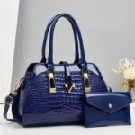 Platinum Glossy Leather Handbag Shoulder Crossbody Bag - Image 6